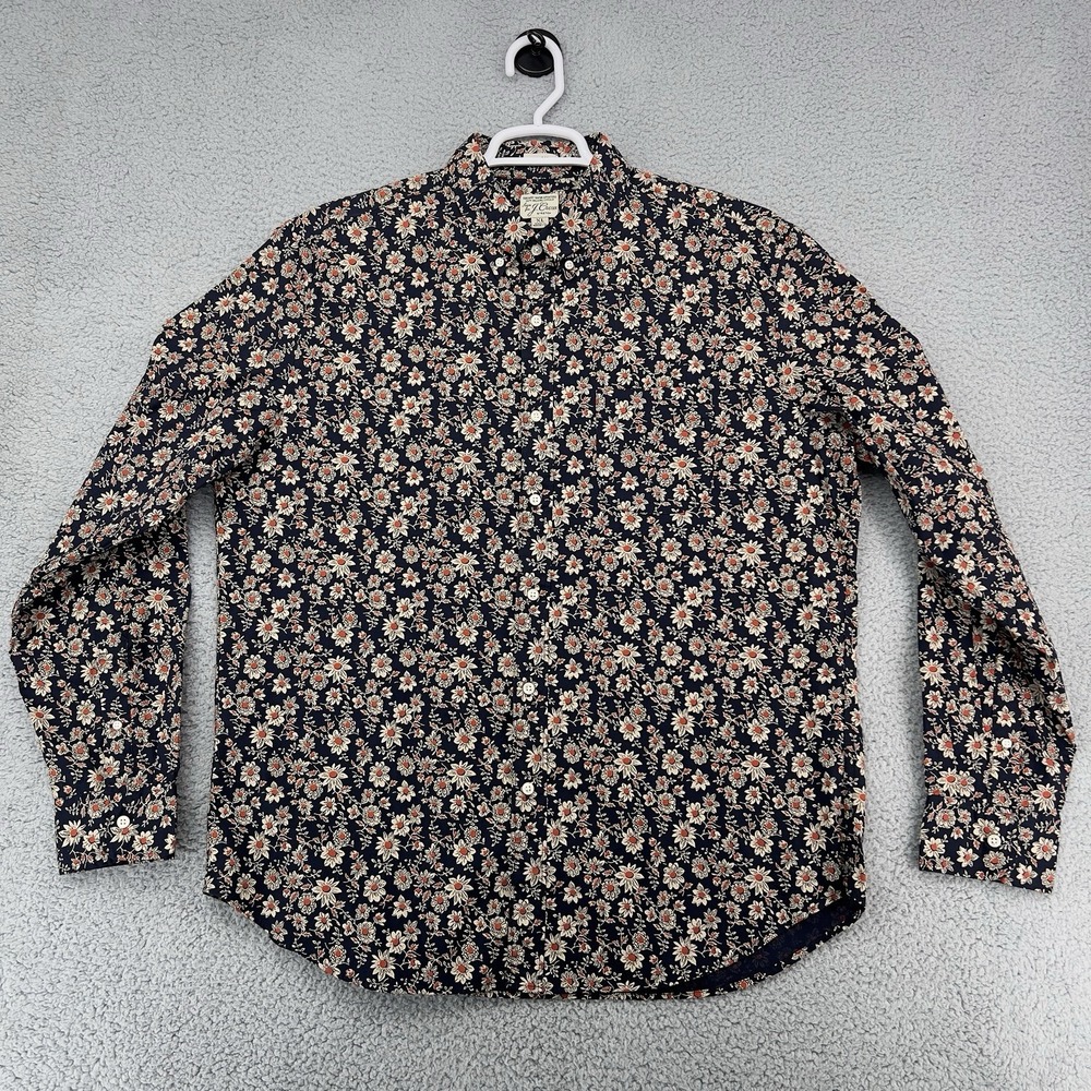 J.Crew Secret Wash Shirt Men XL Navy Floral Button Up Stretch Organic Cotton